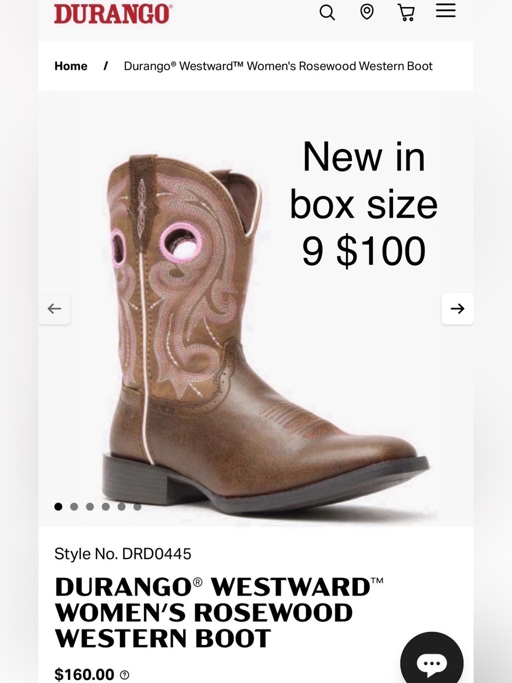 Durango Brown Leather Western Boot with Pink Embroidery
